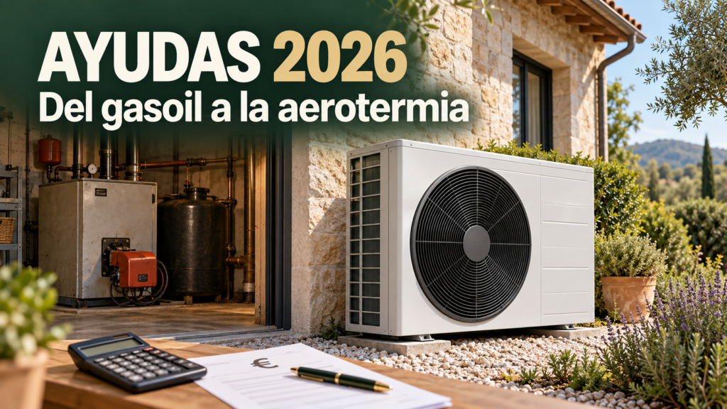 Ayudas para cambiar gasoil por aerotermia en 2026: caldera de gasoil y bomba de calor.