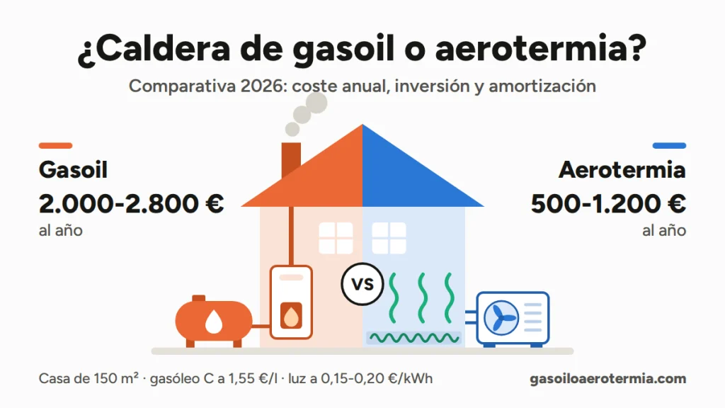 Comparativa entre caldera de gasoil y aerotermia en una vivienda